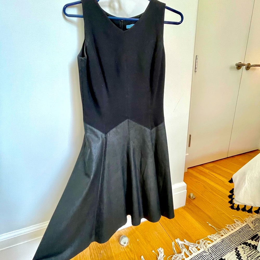 Leather, black dress